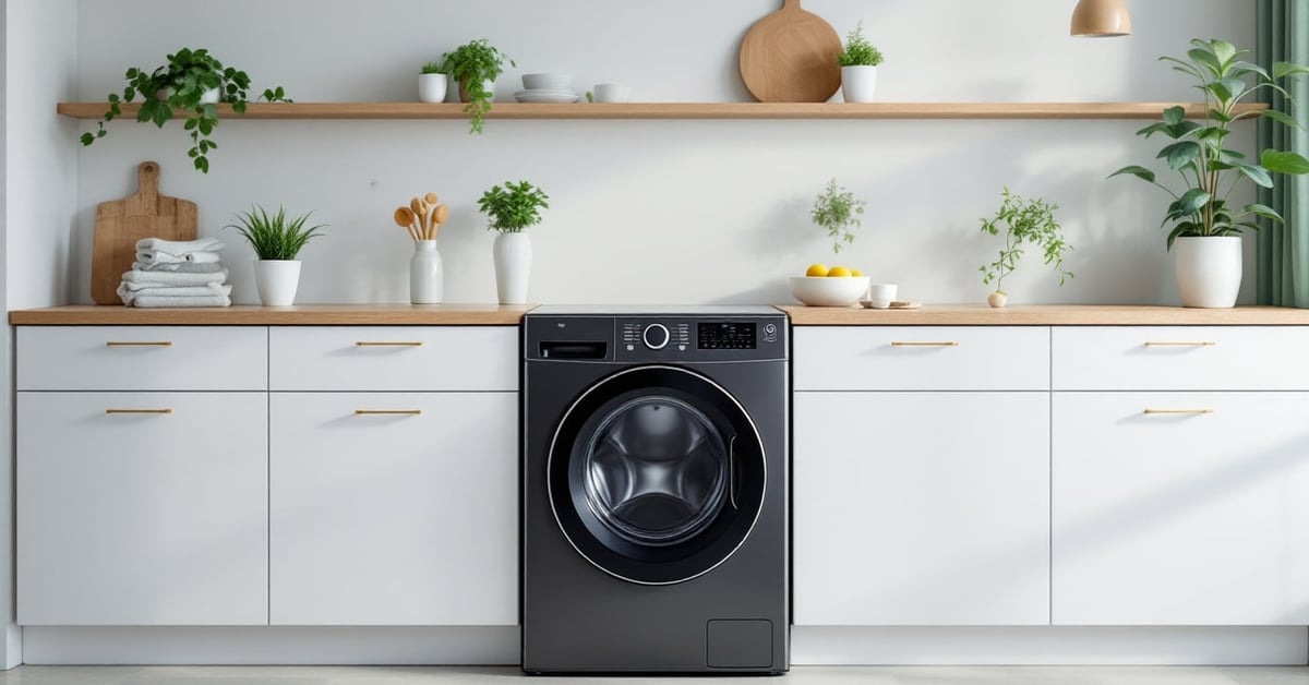Lave-vaisselle encastrable intégré sous un plan de travail dans une cuisine moderne